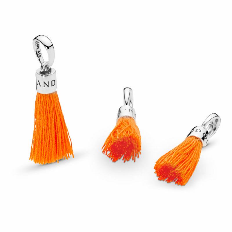 Pandora Orange Fabric Tassel Dangle Charm - Sterling Silver/Textile/ Synthetical Fibers/Orange - Can